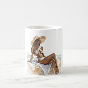 Schwarzer Damen-Strand-Strohhut Kaffeetasse