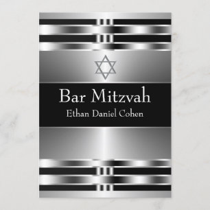Schwarzer Davidstern Bar Mitzwa Silber Einladung
