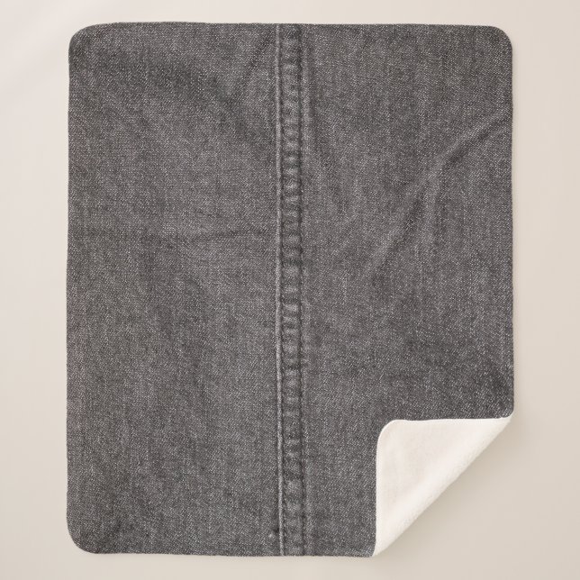 Schwarzer Denim Stoff, Modestruktur. Sherpadecke (Vorderseite)