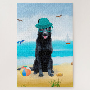 Schwarzer Deutscher Schäferhund am Strand