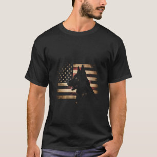 Schwarzer Deutscher Schäferhund Amerikanische Flag T-Shirt