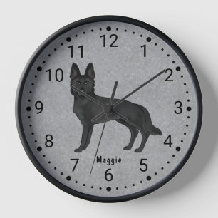 Schwarzer deutscher Schäferhund Cartoon-Hund numme Uhr