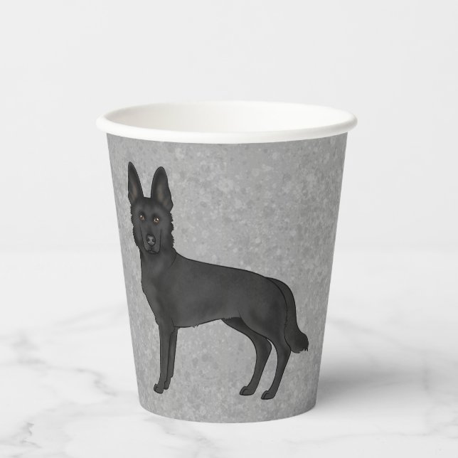 Schwarzer Deutscher Schäferhund Cartoon Hund Stehe Pappbecher (Vorderseite)