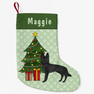 Schwarzer Deutscher Schäferhund Grüner Weihnachtsb Kleiner Weihnachtsstrumpf