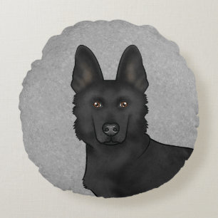 Schwarzer Deutscher Schäferhund Süßer Cartoon-Hund Rundes Kissen