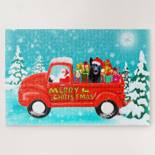 Schwarzer deutscher Schäferhund Weihnachtslieferwa