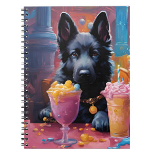 Schwarzer deutscher Schäferhund-Welpe, Eiscreme Notizblock