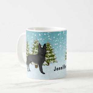 Schwarzer Deutscher Schäferhund Winterwald mit Nam Kaffeetasse