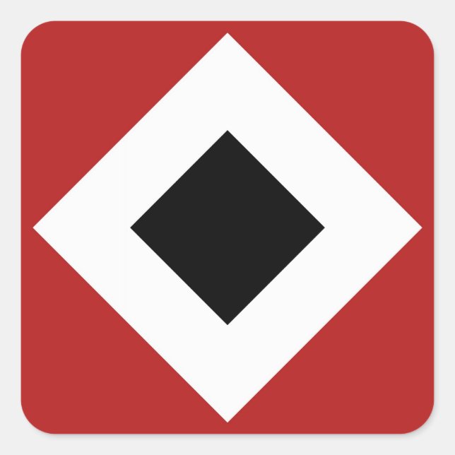 Schwarzer Diamant, kühne weiße Grenze auf Rot Quadratischer Aufkleber (Vorderseite)
