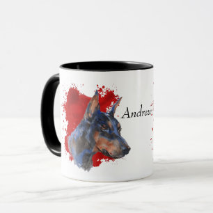 Schwarzer Doberman Pinscher Abstrakter Hintergrund Tasse