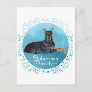 Schwarzer Dobermann Pinscher Postkarte