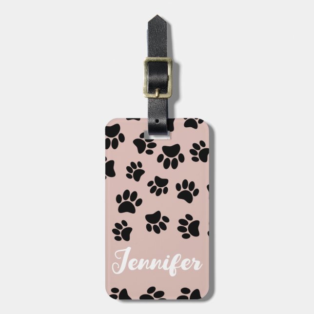 Schwarzer Dog Muster auf Rose Gold Gepäckanhänger (Vorderseite vertikal)