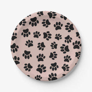 Schwarzer Dog Muster auf Rose Gold Pappteller