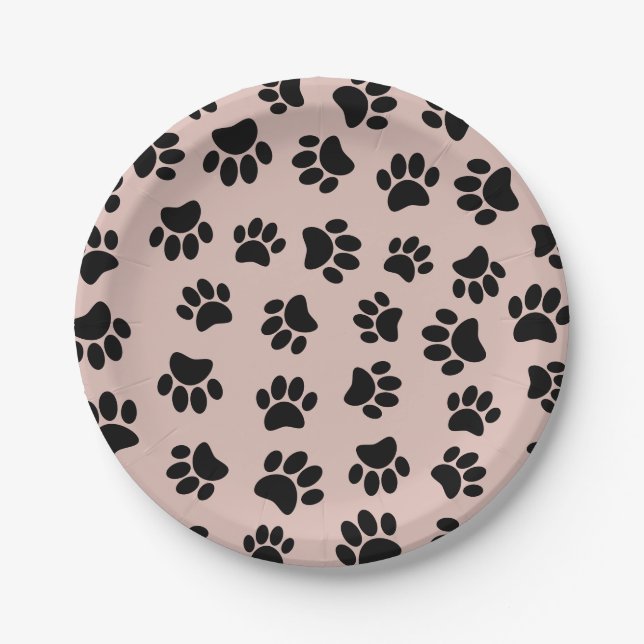 Schwarzer Dog Muster auf Rose Gold Pappteller (Vorderseite)