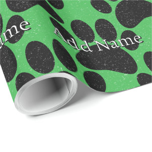 Schwarzer Dog Paw Print Individuelle Name gestört Geschenkpapier