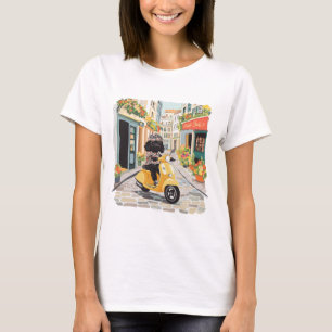 Schwarzer Doodle-Roller auf europäischen Stadtstra T-Shirt
