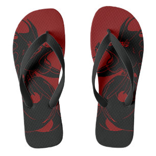 Schwarzer Drache auf Rot Flip Flops