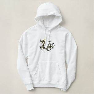 Schwarzer Drache Bestickter Hoodie