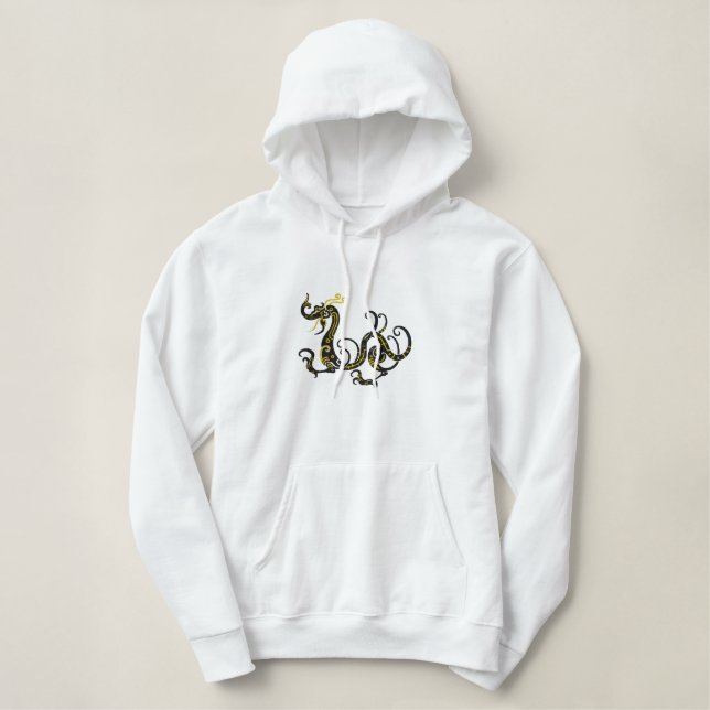 Schwarzer Drache Bestickter Hoodie (Design vorne)