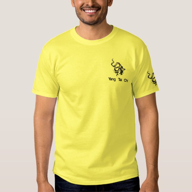 Schwarzer Drache Besticktes T-Shirt (Vorderseite)