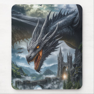 Schwarzer Drache bewacht ein gotisches Bergschloss Mousepad