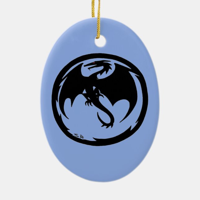 Schwarzer Drache Blauer Keramik Ornament (Hinten)
