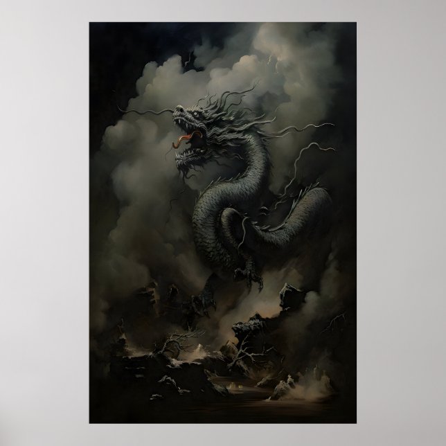 Schwarzer Drache  Dark Academia, Chinesisches Neuj Poster (Vorne)