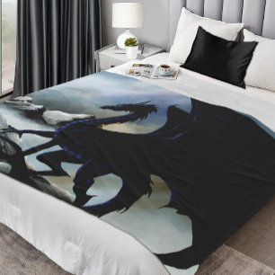 Schwarzer Drache Fantasy Blaue Berge Fleecedecke