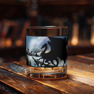 Schwarzer Drache Fantasy Blue Mountains Whiskyglas
