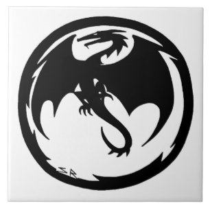 Schwarzer Drache große Fliese