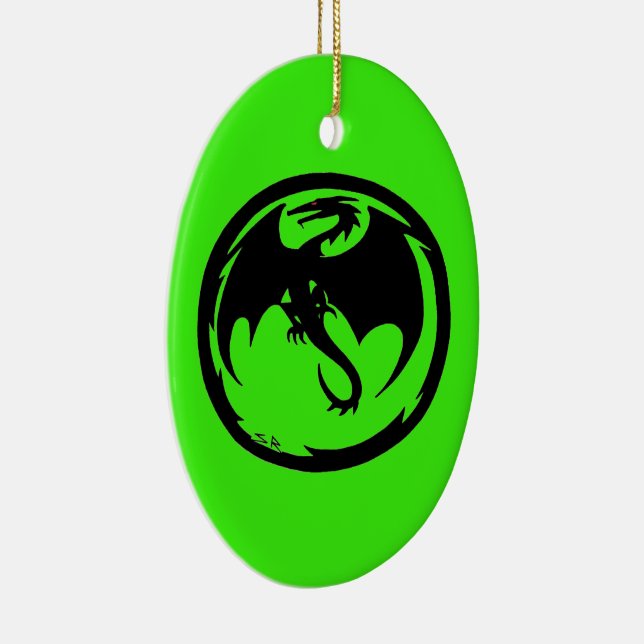 Schwarzer Drache Grüne Keramik Ornament (Rechts)