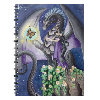 Schwarzer Drache mit Schmetterlingsdrachekunst Notizblock