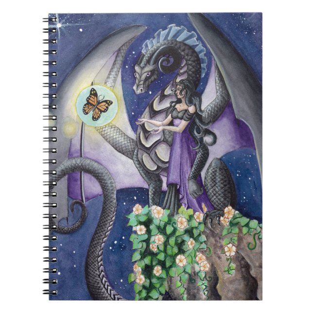 Schwarzer Drache mit Schmetterlingsdrachekunst Notizblock (Vorderseite)