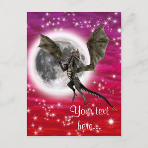 Schwarzer Drache - Mythische Fantasy-Kreatur Rote Postkarte