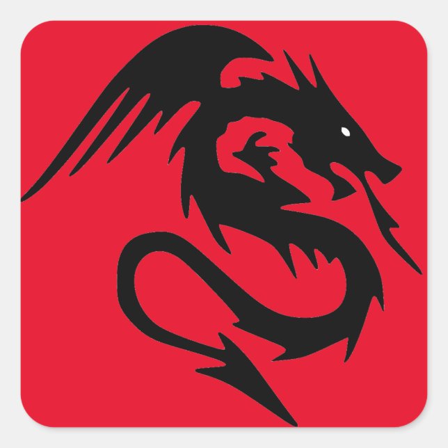 Schwarzer Drache Quadratischer Aufkleber (Vorderseite)