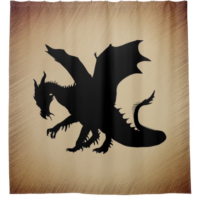 Schwarzer Drache rustikaler Hintergrund Duschvorhang (Vorderseite)