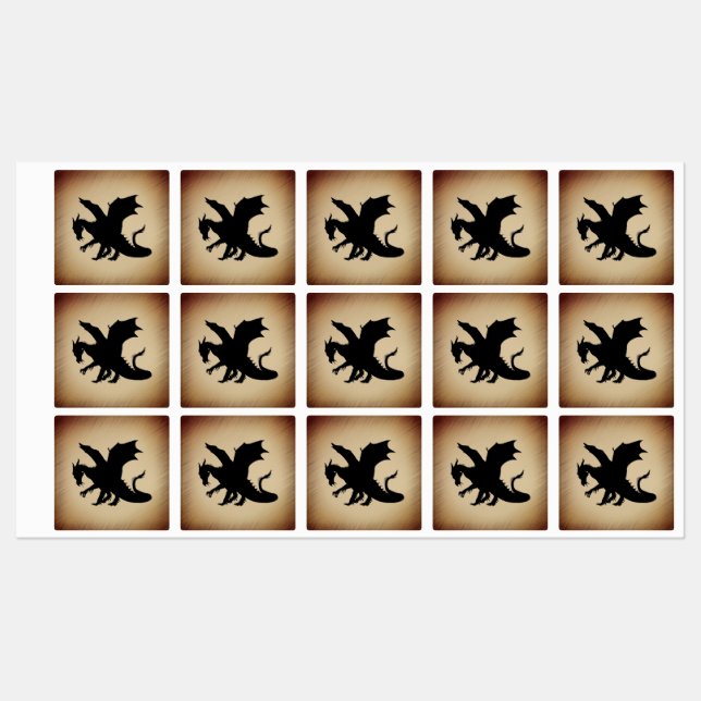Schwarzer Drache rustikaler Hintergrund Etiketten (Blatt)