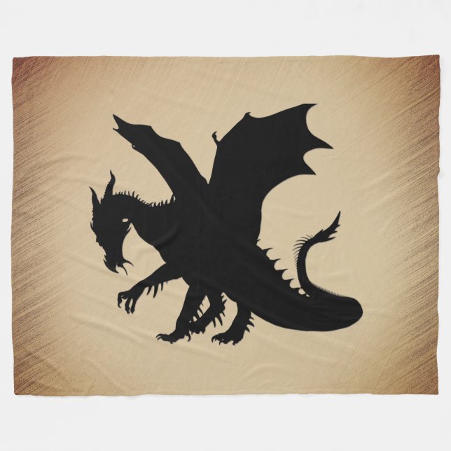 Schwarzer Drache rustikaler Hintergrund Fleecedecke (Vorderseite (Horizontal))