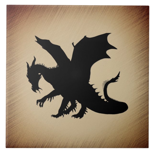 Schwarzer Drache rustikaler Hintergrund Fliese (Vorderseite)