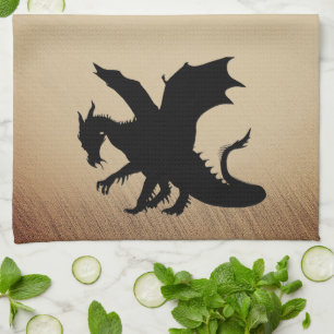 Schwarzer Drache rustikaler Hintergrund Geschirrtuch