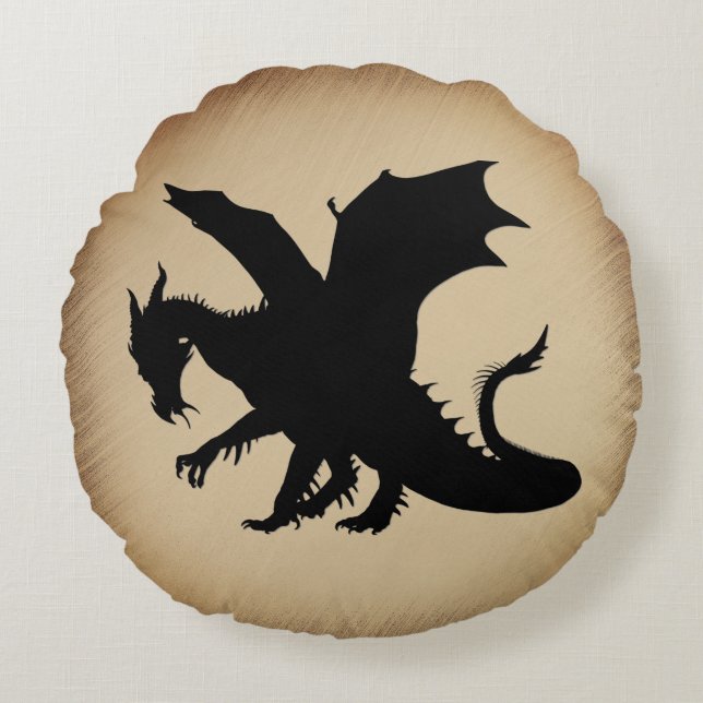 Schwarzer Drache rustikaler Hintergrund Rundes Kissen (Vorderseite)