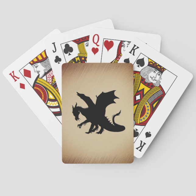 Schwarzer Drache rustikaler Hintergrund Spielkarten (Rückseite)