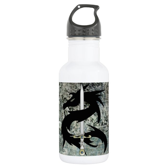 Schwarzer Drache und Schwert Trinkflasche (Vorderseite)