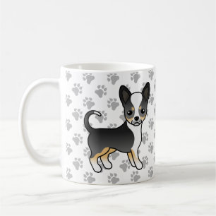 Schwarzer Dreifarbiger Glatthaar Chihuahua Hund & Kaffeetasse
