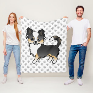 Schwarzer Dreifarbiger Langhaar Chihuahua Hund & P Fleecedecke