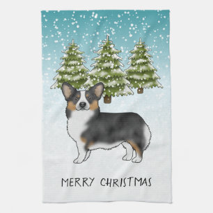 Schwarzer Dreifarbiger Pembroke Corgi Hund Winter  Geschirrtuch