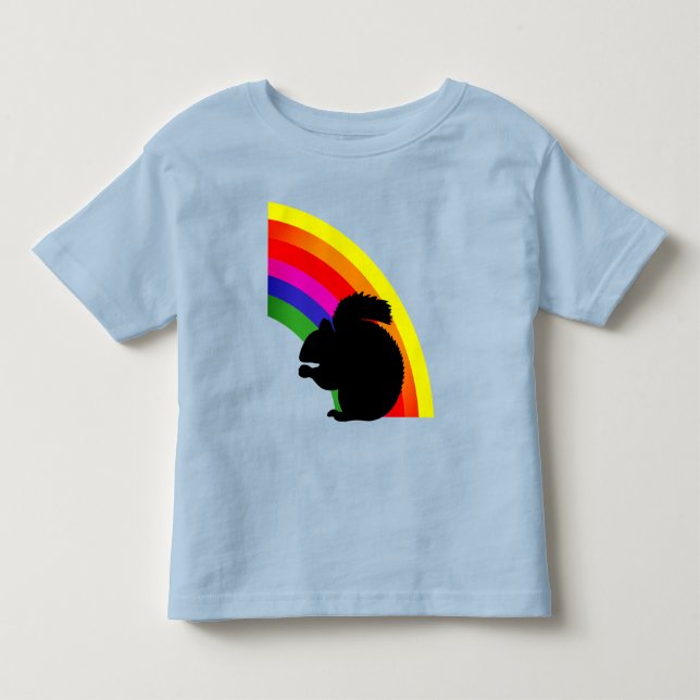 Schwarzer Eichhörnchen Silhouette Farbiger Regenbo Kleinkind T-shirt (Vorderseite)