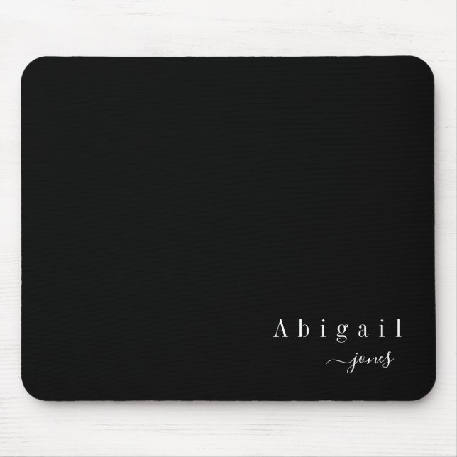 Schwarzer einfacher Skriptname Modern personalisie Mousepad (Vorne)