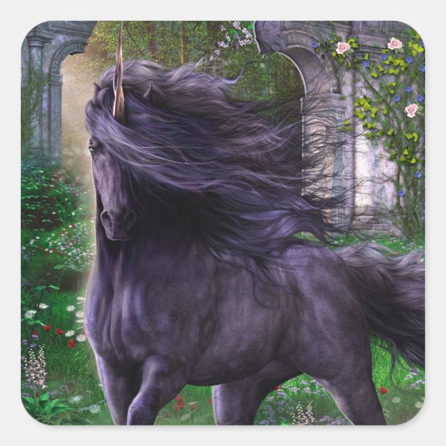 Schwarzer Einhorn-Aufkleber Quadratischer Aufkleber (Vorderseite)