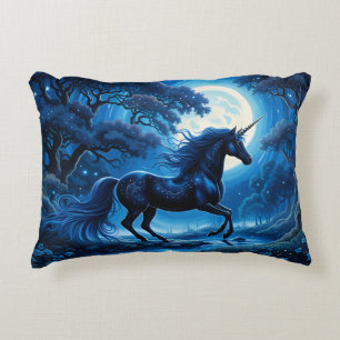 Schwarzer Einhorn Fantasy Vollmond Dekokissen